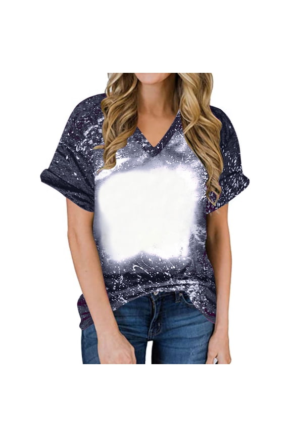 Womens Short Sleeve T-Shirt Crew Neck Bleached Sublimation Graphic Print Tee Lightweight Summer Daily Wear
