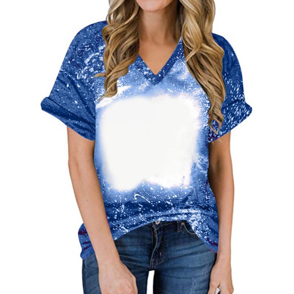 Yutgune Womens Short Sleeve T-Shirt Crew Neck Bleached Sublimation Graphic Print Tee Lightweight Summer Daily Wear