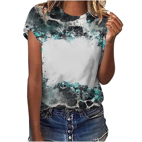 Yutgune Womens Short Sleeve T-Shirt Crew Neck Bleached Sublimation Leopard Loose Fit