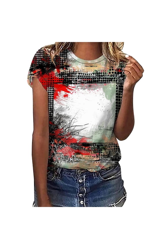 Womens Short Sleeve T-Shirt Crew Neck Bleached Sublimation Leopard Loose Fit