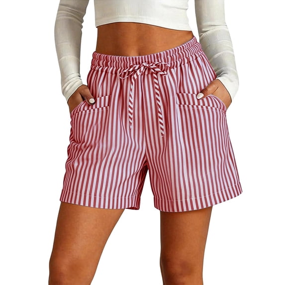 Yutgune Womens Striped Drawstring Shorts High Waisted Casual Summer Beach Lounge Shorts with Pockets
