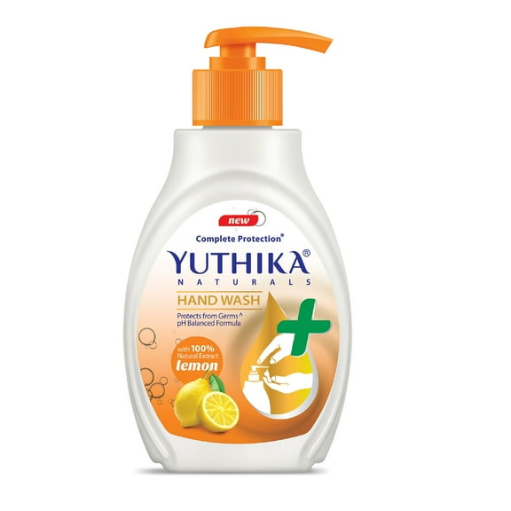 Yuthika Naturals Complete Protection Hand Wash with 100% Natural Extracts for Hand Hygiene & Germ Protection with PH Balanced Formula Bottle pack 200ml Lemon