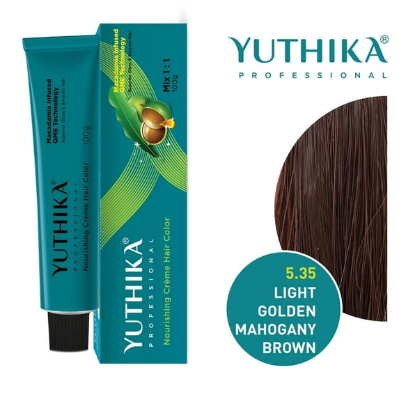 Yuthika Professional Creme Hair Color 100gram / 3.52 Oz, Light Golden Mahogany Brown 5.35