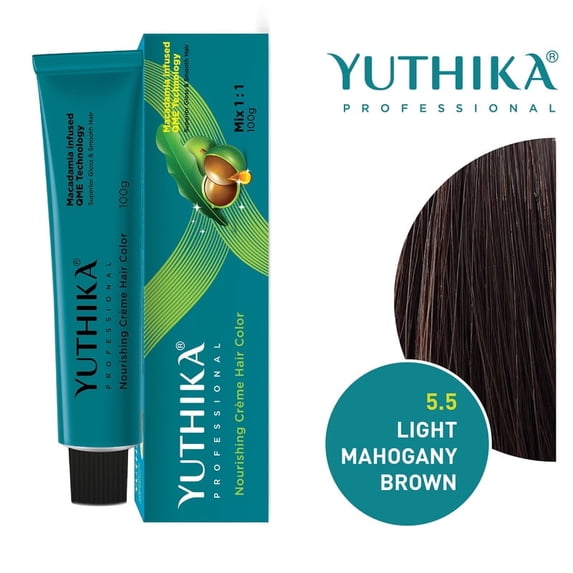 Yuthika Professional Creme Hair Color 100gram / 3.52 Oz, Light Mahogany Brown 5.5
