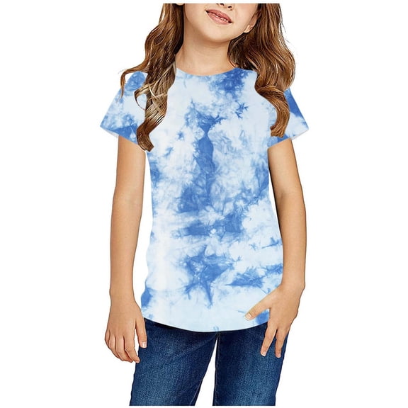 Yutk 24 Months Girls Clothes Shirts for Kids Short Sleeve Graphic T-Shirt Round Neck Crop Top for 3-14 Years Girls and Boy T-Shirt Tee Blue