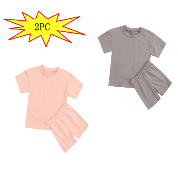 Yutk 2PC Toddler Girl Short Sets Summer Girls'Suit Candy Color Short-Sleeved Shorts Two-Piece Sports Suit（Coffee，Pink）