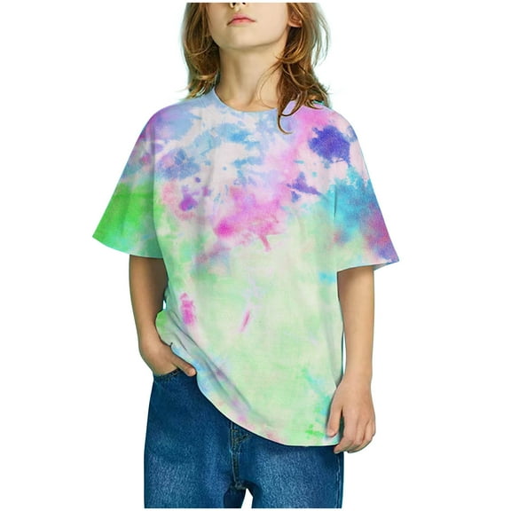 Yutk 2T Girl Clothes Girls Short Sleeve Gradient Print Tops Child Crewneck Summer Casual Loose Tshirt Green
