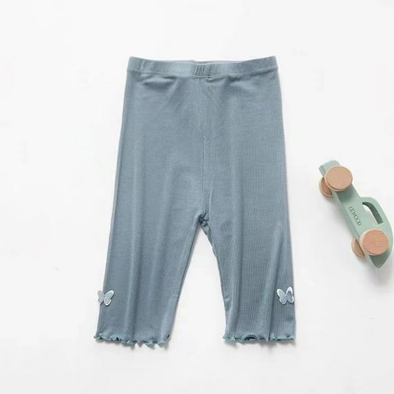 Yutk Child's Summer Girls Leggings Quarter Pants Casual Pants Elastic Pants Shorts for Small and Medium-Sized Shildren's Outerwear Pants Light Blue