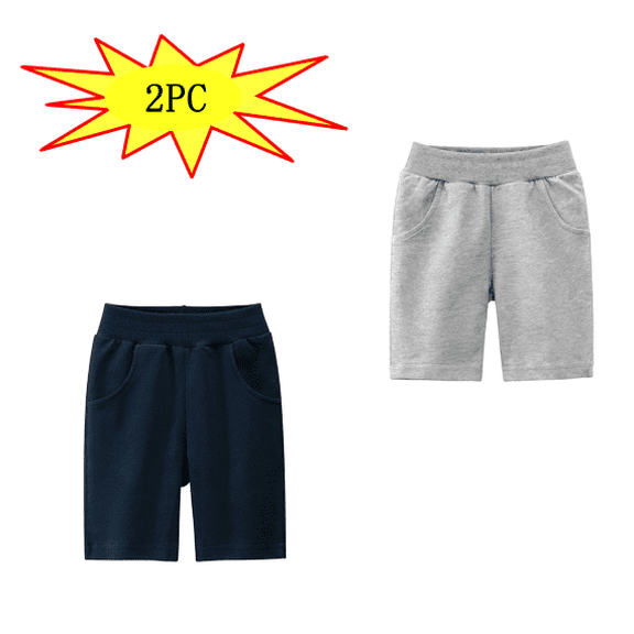 Yutk 2PC Child's Summer Solid Boys and Girls Botton Short Pants Denim Cute Shorts Overalls （Navy,Gray）