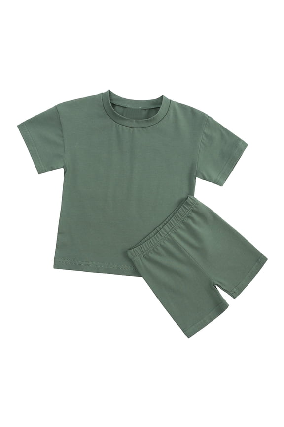 Girl Clothes Size 10-12 Summer Girls'Suit Candy Color Short-Sleeved Shorts Two-Piece Sports Suit Army Green