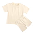 thumbnail image 1 of Yutk Girls'Clothing Sets Summer Girls'Suit Candy Color Short-Sleeved Shorts Two-Piece Sports Suit Beige, 1 of 8