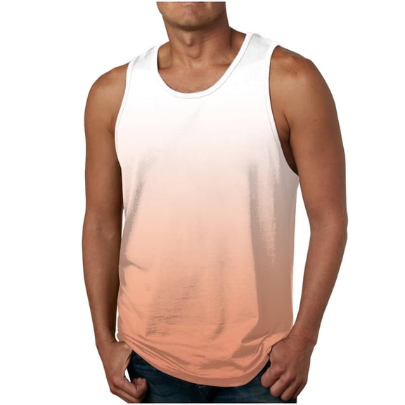 Yutk Graphic Tank Tops for Men Men's Gradient Color Printed Vests Casual Sleeveless Round Neck T-Shirt Tank Tops Brown Xl