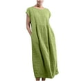 thumbnail image 1 of Yutk Maxi Dress for Women Clearance Women's Fashion Solid Sleeveless Round-Neck Retro Long Dress Sale Green L, 1 of 6