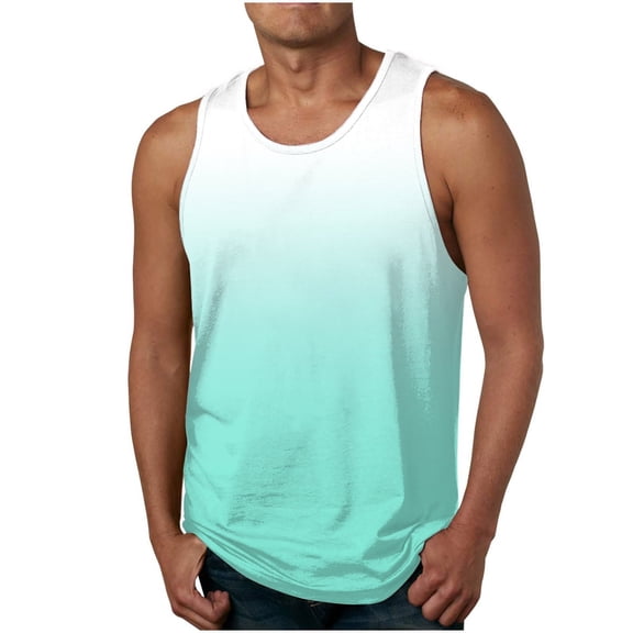 Yutk Men's Sleeveless T-Shirt Men's Gradient Color Printed Vests Casual Sleeveless Round Neck T-Shirt Tank Tops Green M