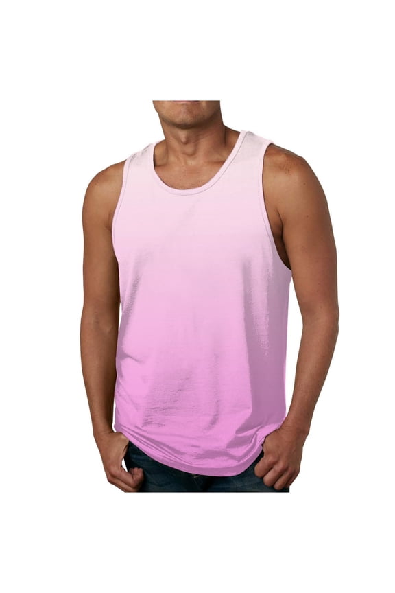Mens 3D Tank Top Men's Gradient Color Printed Vests Casual Sleeveless Round Neck T-Shirt Tank Tops Pink Xxl