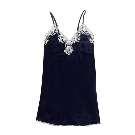 Yutk Modest Dresses for Women Women Gold Velvet Sling Skirt Sexy Lingerie Home Wear Pajamas Nightdress Navy S