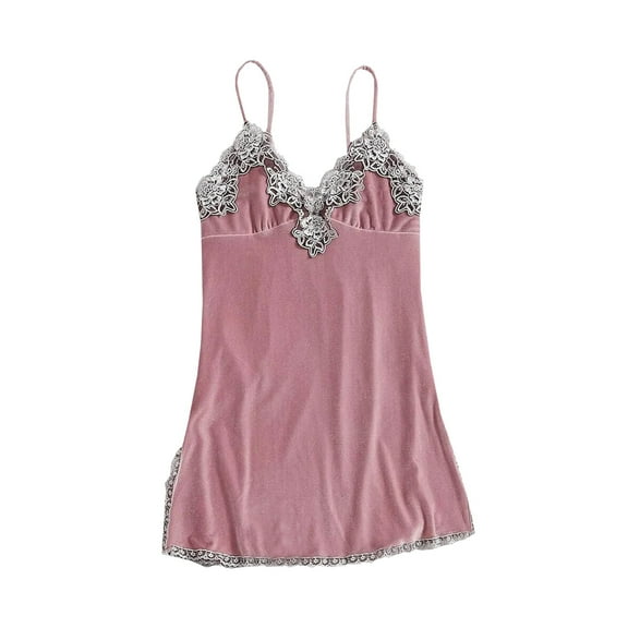 Yutk Modest Dresses Women Gold Velvet Sling Skirt Sexy Lingerie Home Wear Pajamas Nightdress Pink L