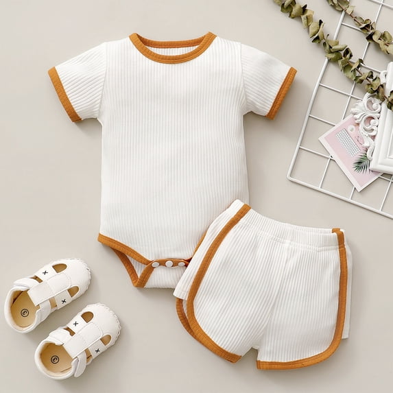 Yutk Newborn infant Boys Girls Short Sleeve Romper Bodysuit with Shorts Outfits White