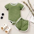 thumbnail image 1 of Yutk Newborn infant Boys Girls Short Sleeve Romper Bodysuit with Shorts Outfits Green, 1 of 8