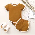 thumbnail image 1 of Yutk Newborn infant Boys Girls Short Sleeve Romper Bodysuit with Shorts Outfits Yellow, 1 of 8