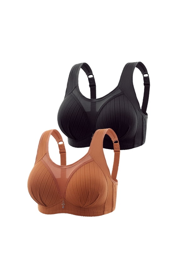 Nursing Bra Plus Size 2Pc Women Bras Plus Size Behind Buckle Comfortable Breathable Exhaust Base Non-Steel Ring Non-Magnetic Buckle Underwear Black Xl