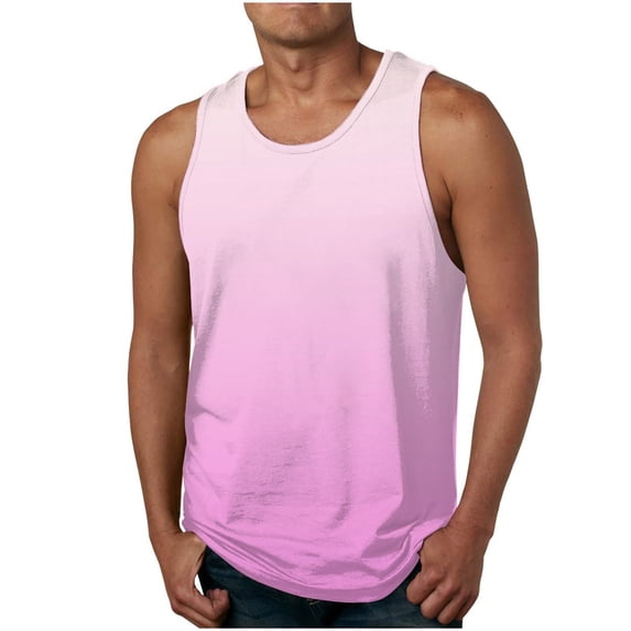 Yutk Sleeveless Beach Shirts for Men Summer Men's Gradient Color Printed Vests Casual Sleeveless Round Neck T-Shirt Tank Tops Pink 3Xl