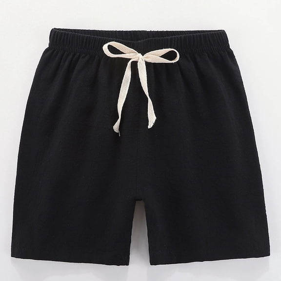 Yutk Toddler Kids Boy Girls Fashion Cute Solid Color Linen Pants Sports Casual Shorts Black