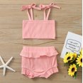 thumbnail image 1 of Yutk Toddler Kids Girls Ribbed Strapless Tops Tee Ruffles Shorts Outfits Pink, 1 of 8