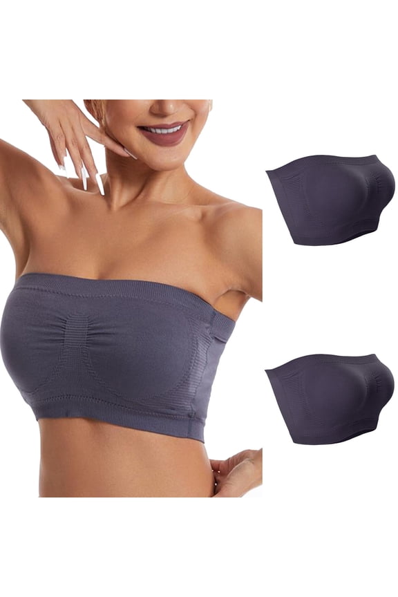 Wirefree Bra 2Pc Ladies Traceless Comfortable No Steel Ring Breathable Gathering Bra Woman Underwear Tube Top Gray 3Xl