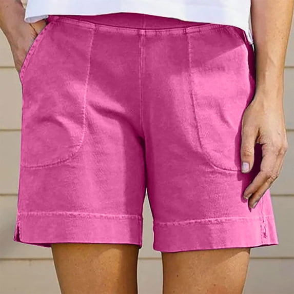 Yutk Women High Waist Casual Wide Leg Fashion Women's Summer Casual Solid Color Shorts with Pocket Hot Pink Xxl