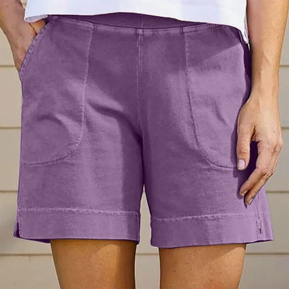 Yutk Women Linen Palazzo Pants Summer in Clearance Fashion Women's Summer Casual Solid Color Shorts with Pocket Purple Xxl