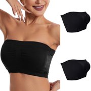 Yutk Womens Bra 2Pc Ladies Traceless Comfortable No Steel Ring Breathable Gathering Bra Woman Underwear Tube Top Black M