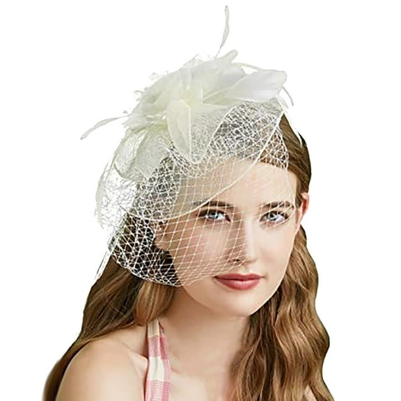 Yutnsbel Hats for Women Fascinators Womens Pillbox Flower Hat Tea Party Cocktail Ball Wedding Church, White