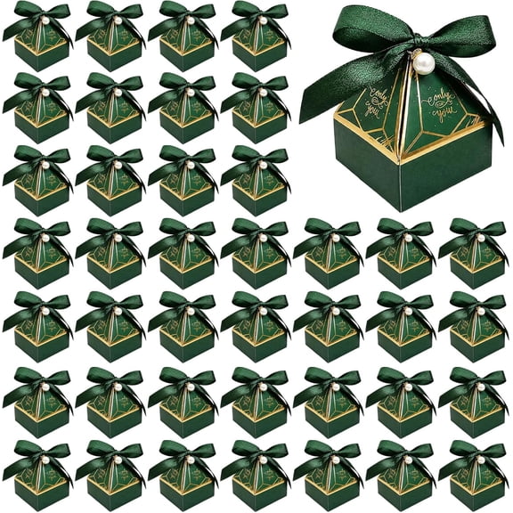 Yuuchoringee 100 Pcs Wedding Favor Boxes, Gem Tower Birthday Gift Boxes Bulk, Chocolate Treat Gift with Ribbons and Pearl Decoration for Wedding, Party Favors.