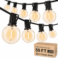 thumbnail image 1 of Yuucio 50ft Outdoor String Lights, G40 LED Patio Lights with 25+1 Spare Bulbs, Waterproof Shatterproof Dimmable Hanging Lights for Backyard Garden Porch, 1 of 13
