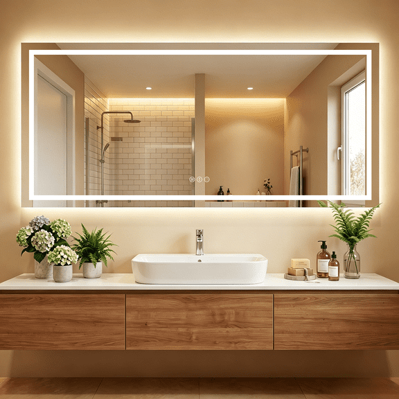 Yuucio LED Bathroom Mirror, 60" X28" Front-lit + Backlight Mirror for Wall, Dimmable Vanity Mirrors, Anti-Fog, Memory, 3 Colors Lighting, Shatterproof, ETL Listed
