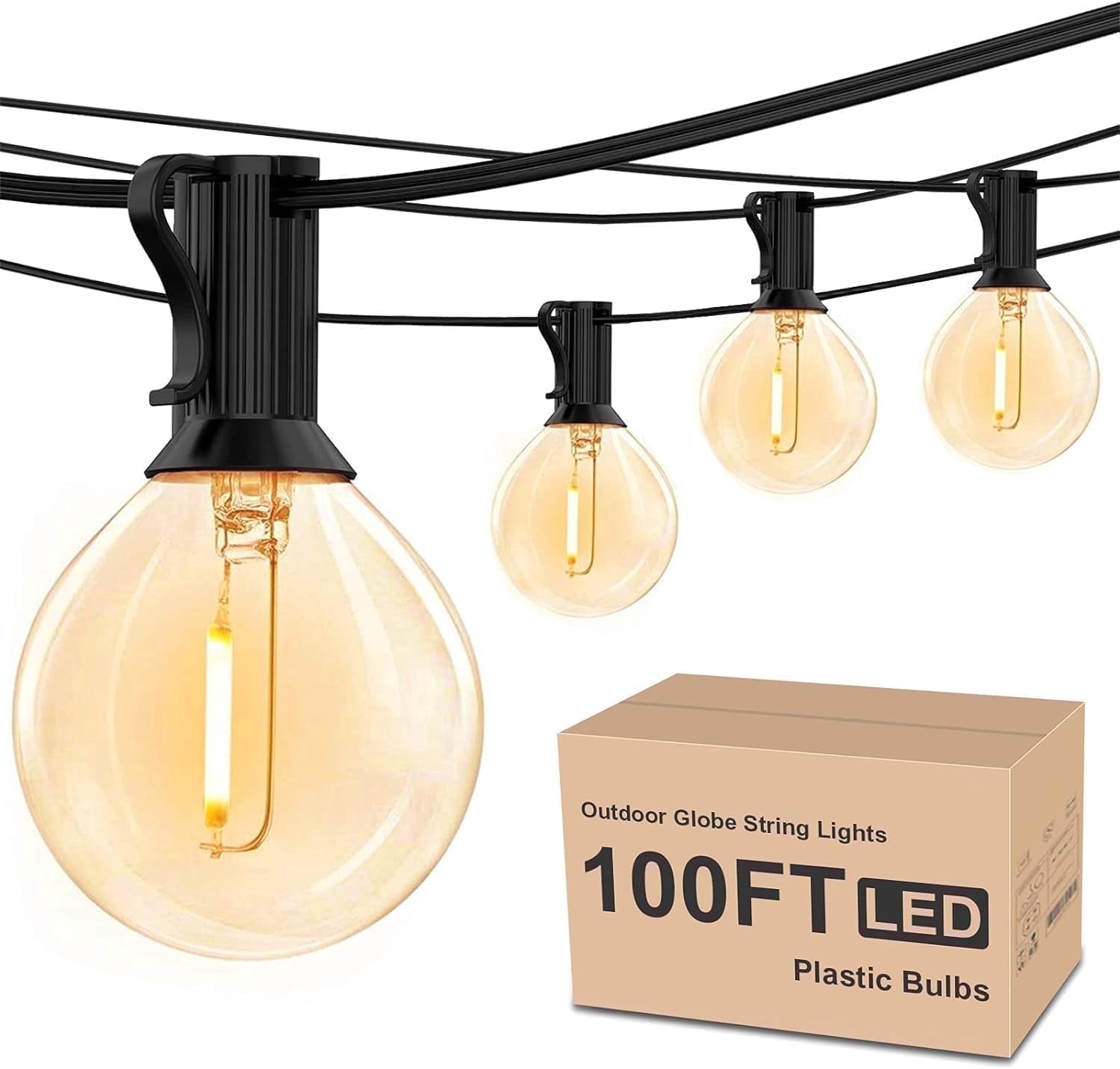 Yuucio Outdoor String Lights 100ft, G40 Led Patio Lights with 52pcs Bulbs,Waterproof Shatterproof Dimmable Hanging