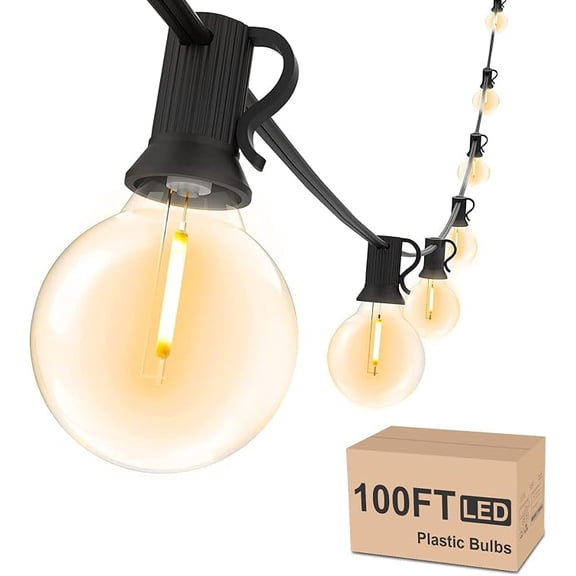 Yuucio Outdoor String Lights 100ft, G40 Led Patio Lights with 52pcs Bulbs,Waterproof Shatterproof Dimmable Hanging