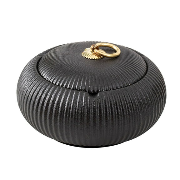 Yuungoou/Ceramic Ashtray With Lid Windproof, Small Decorative Ashtray For Cigarettes Outdoor, Cigar Ashtrays, Japanese Style Decoration-black-15x15x8.5cm