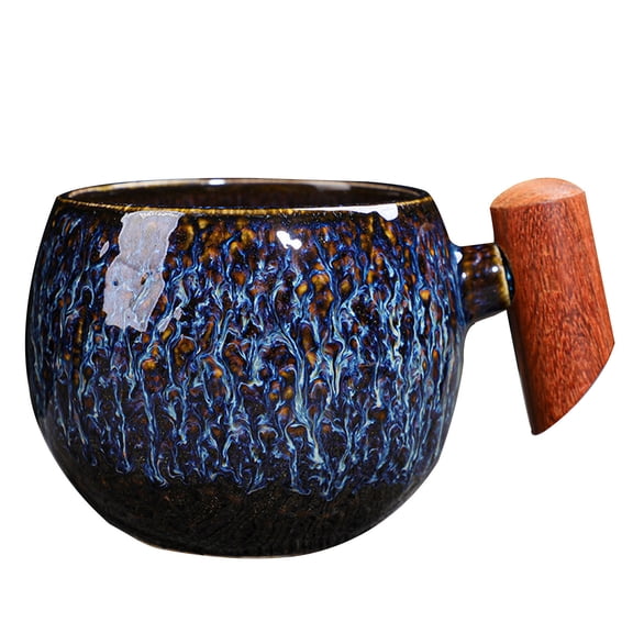 Yuungoou Japanese Small Tea Cup,Handmade Ceramic Mug With Wooden Handle, For Coffee Milk, For Sake Cups Teacups, Office And Home-b