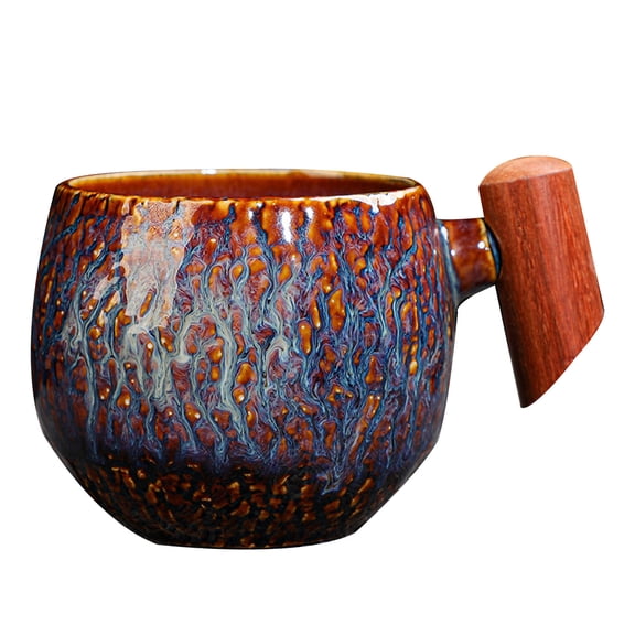 Yuungoou Japanese Small Tea Cup，Handmade Ceramic Mug With Wooden Handle, For Coffee Milk, For Sake Cups Teacups, Office And Home-c