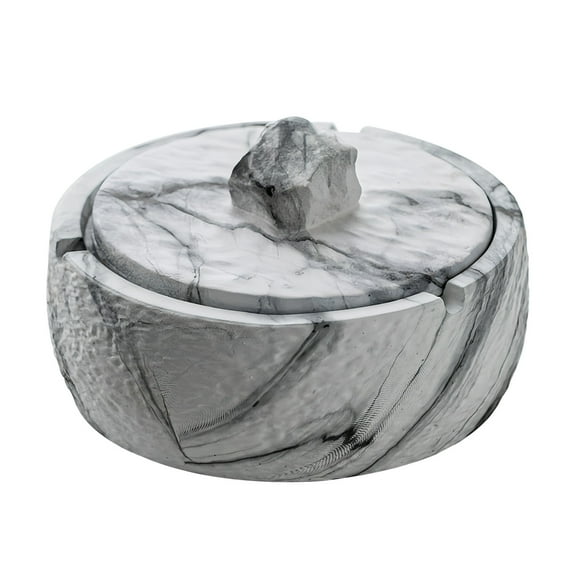 Yuungoou Vintage Ashtray With Lid, Ceramic Ashtray Windproof, Small Decorative Ashtray For Cigarettes Outdoor, Cigar Ashtrays-White and black-12x12x7.5cm