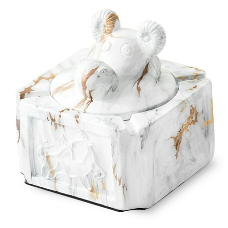 Yuungoou Vintage Ashtray With Lid, Ceramic Ashtray Windproof, Small Decorative Ashtray For Cigarettes Outdoor, Cigar Ashtrays-white and gold-11.5x11.5x11.5cm