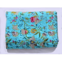 Yuvancrafts Floral Print Cotton Kantha Quilt, 90 X 60 in