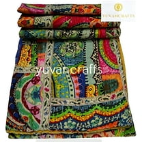 Yuvancrafts Kantha Handmade Cotton Bedspread & Coverlet, Queen