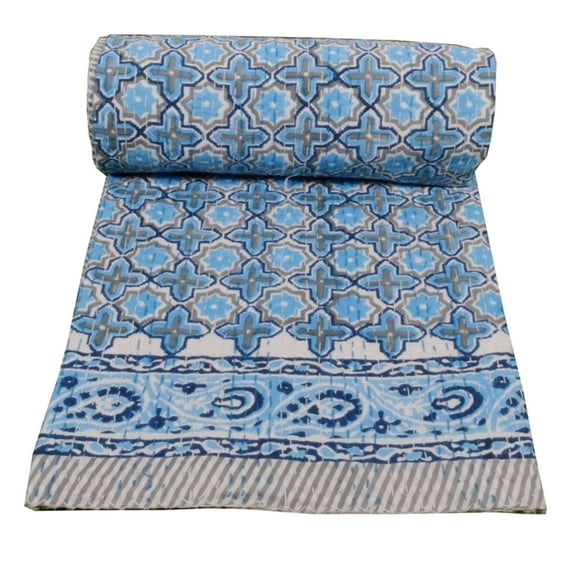 Yuvancrafts Traditional Multi-Color Block Print Cotton Kantha Quilt, Twin - Soft Breathable