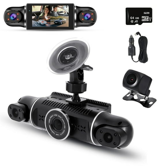 Yuventoo 4 Channel Dash Cam,Front+Rear+Left+Right Dash Camera For Cars,360° Rotatable Camera,64GB Card,GPS & Wi-Fi Enabled,Loop Recording, WDR, Night Vision, Black