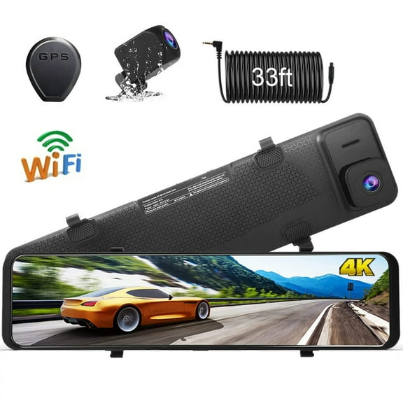 Yuventoo Auto Parts 12 '' 4K+1080P rearview mirror, car dual dash cam camera, front and rear video recorder, front and rear DVR, full screen touch screen, collision detection, GPS, reverse image