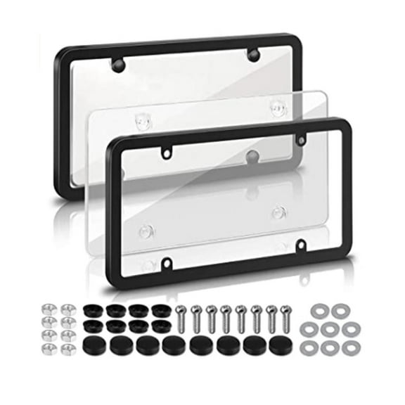 Yuventoo Auto Parts 2 Pcs License Plate Cover Frame, License Plate Holder, Black Plastic Car Tag Holder, Fits Most Standard US Plates - Screws Screws Caps Included