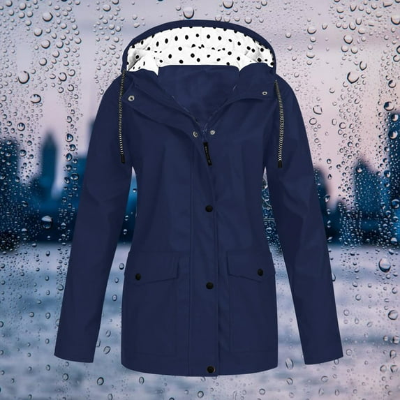 Yuwegr Rain Jacket for Women Waterproof Coat with Hood Windproof Windbreaker Outdoor Hiking Jacket